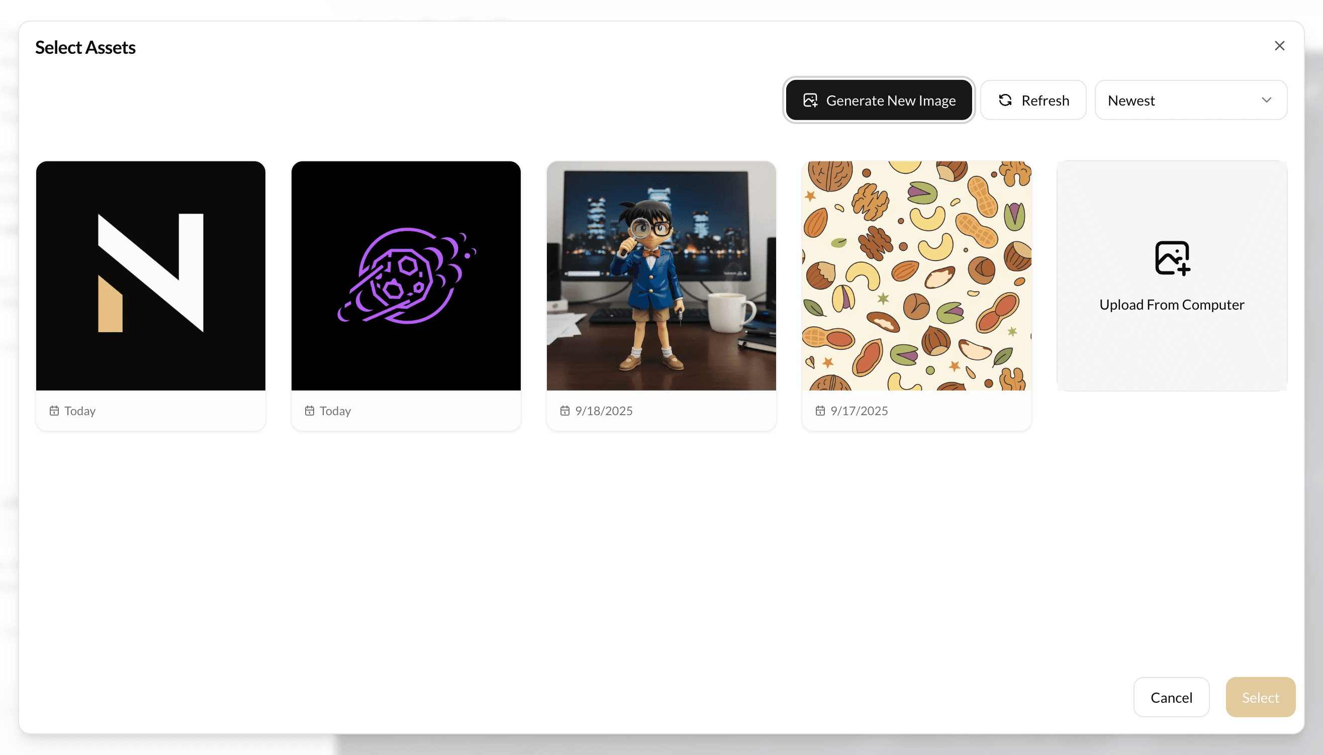 Asset Selection Modal